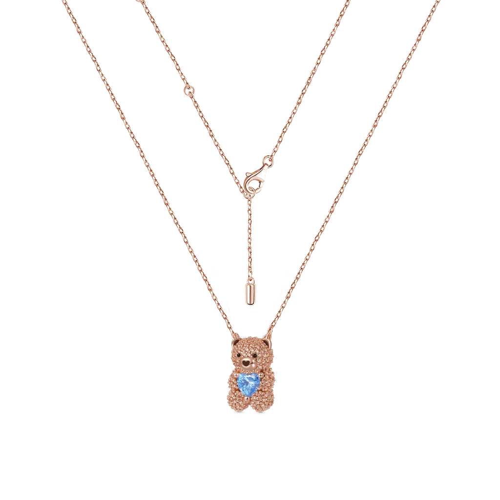 Cute Bear Embraces Heart Birthstone Necklace