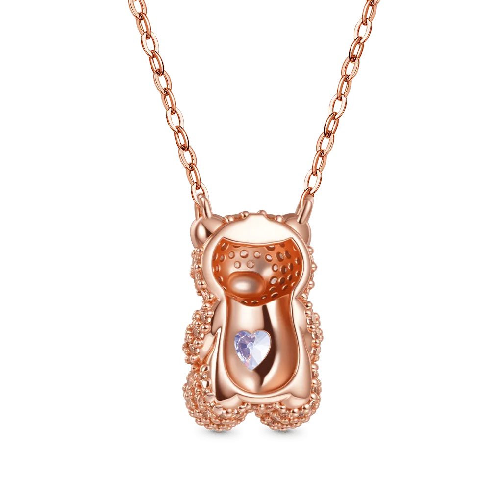Cute Bear Embraces Heart Birthstone Necklace