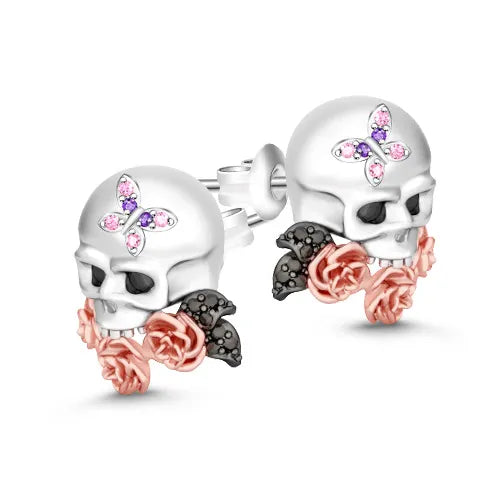 Skull Earrings with Rose Gold Plated S925 silver