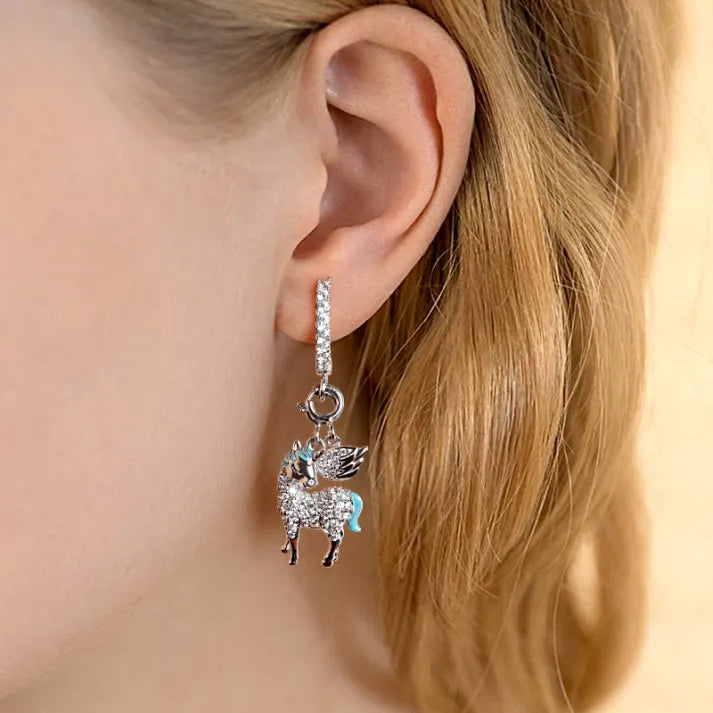 "Divine Soul and Spirit" Unicorn 925 Sterling Silver Danglers Earrings with Clear CZ Stones
