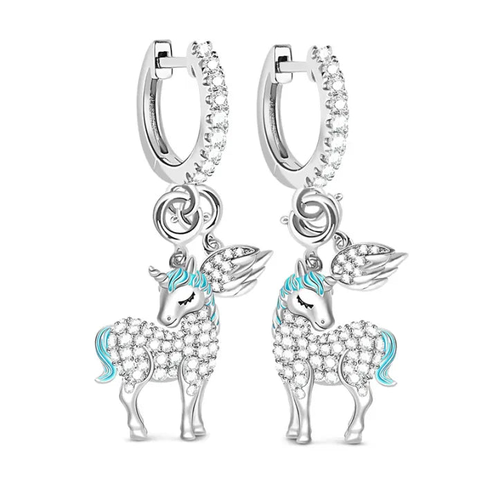 "Divine Soul and Spirit" Unicorn 925 Sterling Silver Danglers Earrings with Clear CZ Stones