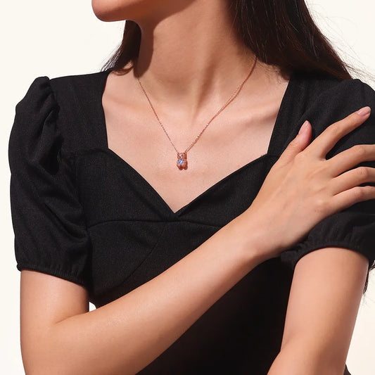 Cute Bear Embraces Heart Birthstone Necklace